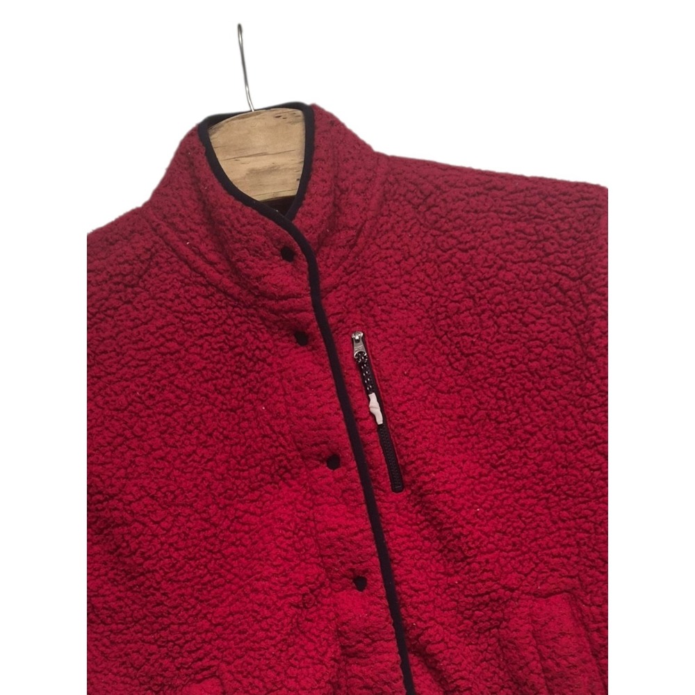 Tommy Hilfiger Sport‎ Sherpa Fleece Button Jacket Sweater Womens Medium Red